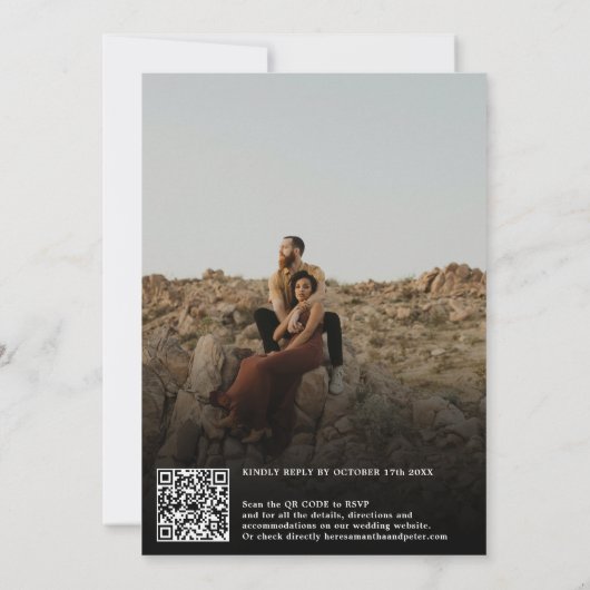 Invitation Photos nom script calligraphie noir mariage (Dos)