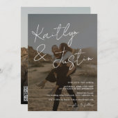 Invitation Photos nom script calligraphie noir mariage (Devant / Derrière)