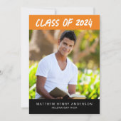 Invitation Photos Orange Noir tendance Graduation (Devant)