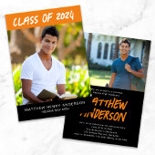 Invitation Photos Orange Noir tendance Graduation