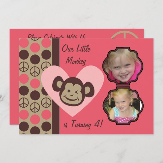 Invitation Photos personnalisées Filles Singes de la Paix Inv (Devant / Derrière)