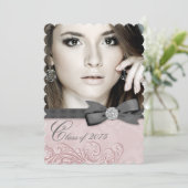 Invitation Photos Pink Black Damask Annonces de graduation (Debout devant)