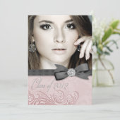 Invitation Photos Pink Black Damask Annonces de graduation (Debout devant)