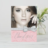 Invitation Photos Pink Damask Annonces de graduation (Debout devant)