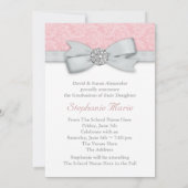 Invitation Photos Pink Damask Annonces de graduation (Dos)