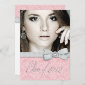 Invitation Photos Pink Damask Annonces de graduation (Devant / Derrière)