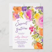 Invitation Photos rose d'aquarelle fleurie d'été Sweet 16 (Devant)