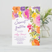 Invitation Photos rose d'aquarelle fleurie d'été Sweet 16 (Debout devant)