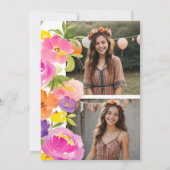 Invitation Photos rose d'aquarelle fleurie d'été Sweet 16 (Dos)