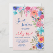 Invitation Photos rose d'aquarelle fleurie d'été Sweet 16 (Devant)