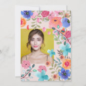 Invitation Photos rose d'aquarelle fleurie d'été Sweet 16 (Dos)