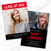 Invitation Photos Rouge Noir tendance Graduation