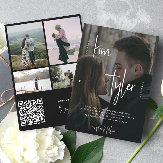 Invitation Photosuperposition moderne QR CODE noms de script