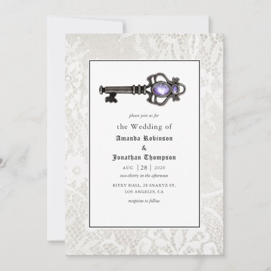 Invitation Phrenologie violette et noire victorienne Mariage  (Devant)