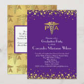 Invitation Physician Assistant PA Graduation Purple Gold (Devant / Derrière)