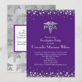 Invitation Physician Assistant PA Graduation Purple Silver (Devant / Derrière)