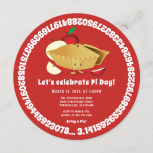 Invitation Pi Day Apple Pie Party Red Math Holiday