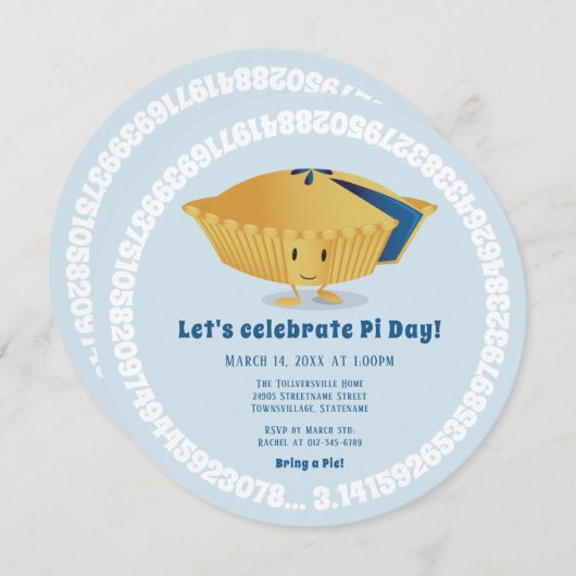 Invitation Pi Day Blueberry Pie Party Blue Math Holiday (Devant / Derrière)