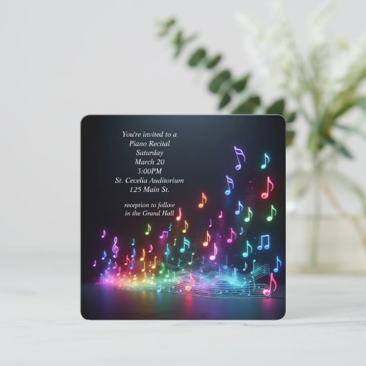 Invitation Piano Considérant Neon Notes musicales (Debout devant)