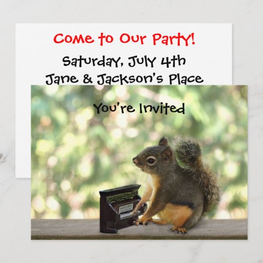 Invitation Piano de l'écureuil (Devant / Derrière)