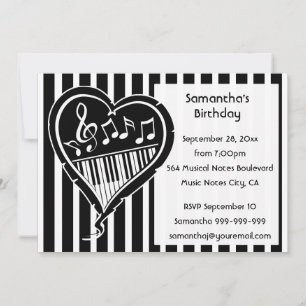Invitation Piano élégant amour musique coeur fête d'anniversa