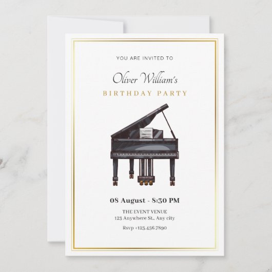 Invitation Piano élégant anniversaire (Devant)