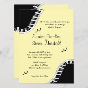 Invitation Piano Keyboard Music RSVP avec Menu Jaune