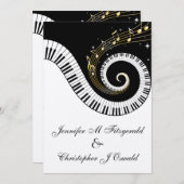 Invitation Piano Keys et Golden Musical Notes Mariage (Devant / Derrière)