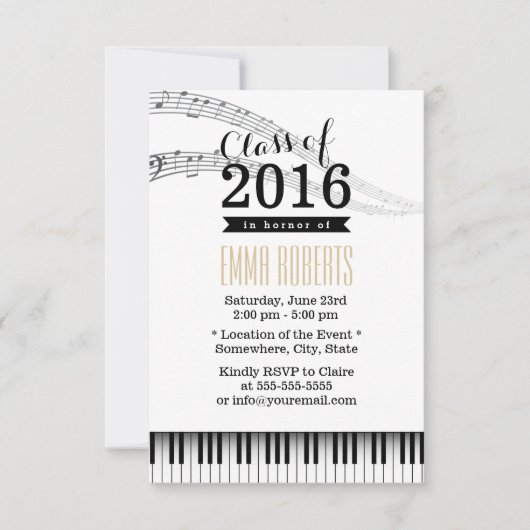 Invitation Piano Keys & Music Notes Musical Graduation Party (Devant)