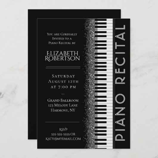 Invitation Piano noir et blanc Considérant (Devant / Derrière)