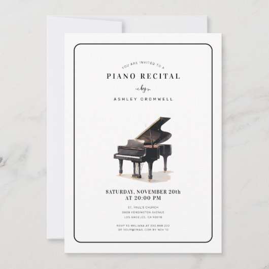 Invitation Piano noir et blanc moderne Considérant (Devant)