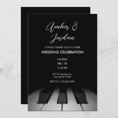 Invitation Piano noir moderne simple mariage (Devant / Derrière)
