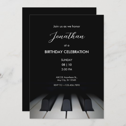 Invitation Piano noir simple (Devant / Derrière)