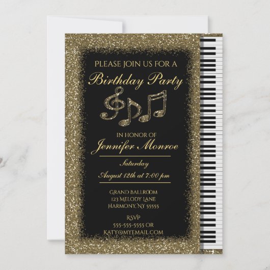 Invitation Piano Parties scintillant Gold (Devant)