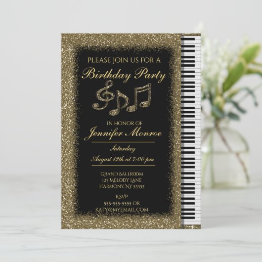 Invitation Piano Parties scintillant Gold (Debout devant)