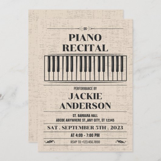Invitation piano vintage (Devant / Derrière)