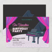 Invitation Piano violet rose scène Anniversaire (Devant / Derrière)