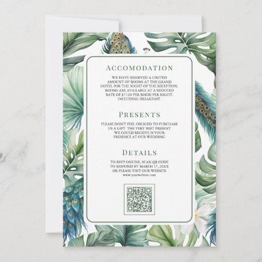 Invitation Pic indien tropical Floral en un seul Mariage (Dos)