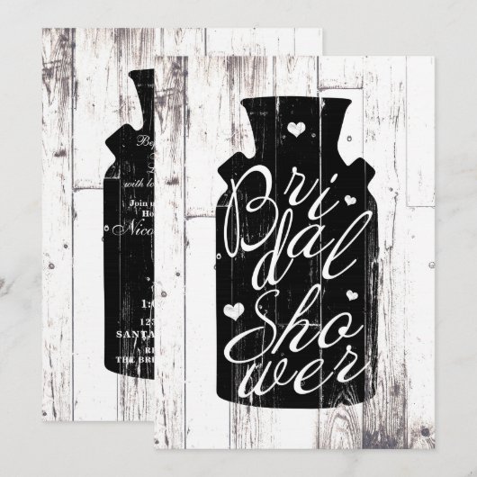 Invitation Pichet de mariage rustique en bois blanc de ferme (Devant / Derrière)