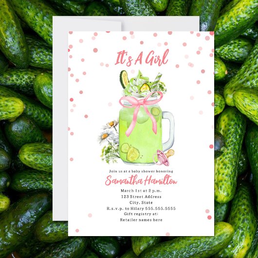 Invitation Pickle Milkshake Pink Bow Girl Baby shower