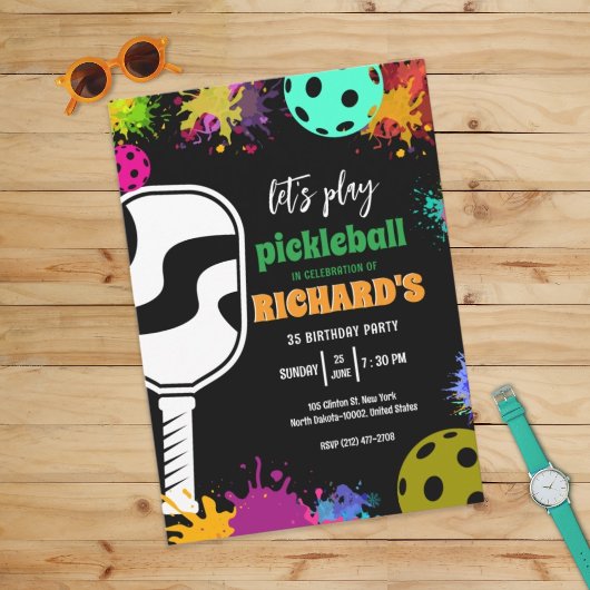 Invitation Pickleball Anniversaire Colorée Sports Party