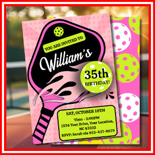 Invitation Pickleball Anniversaire RETRO Stripes Sport rose