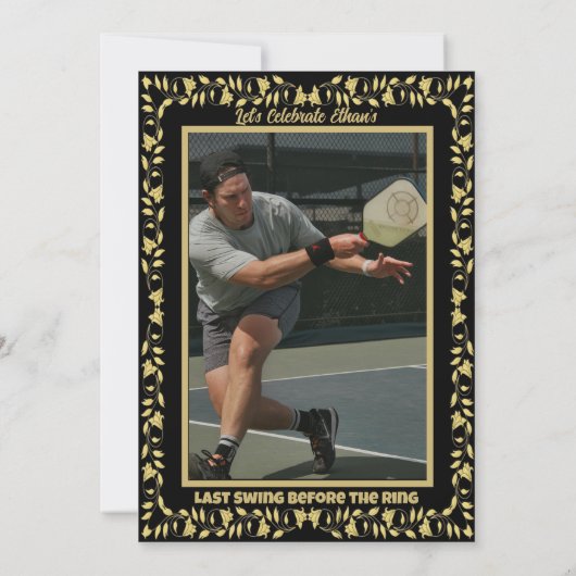 Invitation Pickleball Bachelor Party Black and Gold Ivy Frame (Dos)
