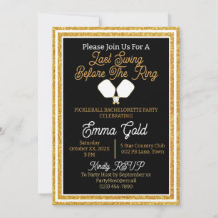 Invitation Pickleball Bachelorette Party Black & Gold Parties