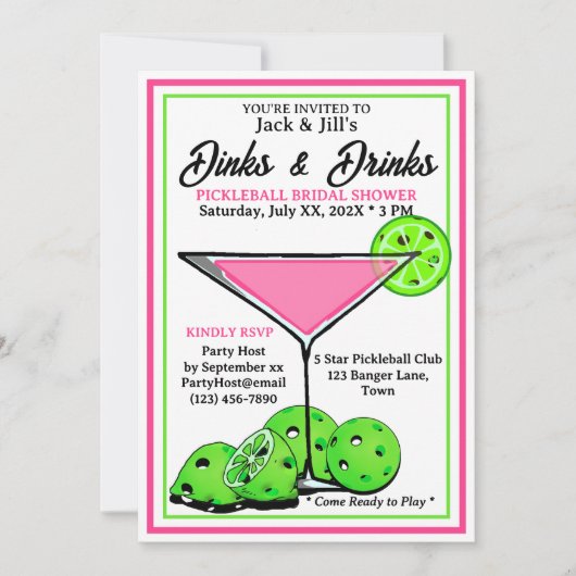 Invitation Pickleball Bridal Shower Dinks & Drinks Pink Cosmo (Devant)