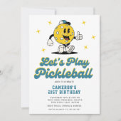 Invitation Pickleball Party Funny Pickleball Mascotte de dess (Devant)