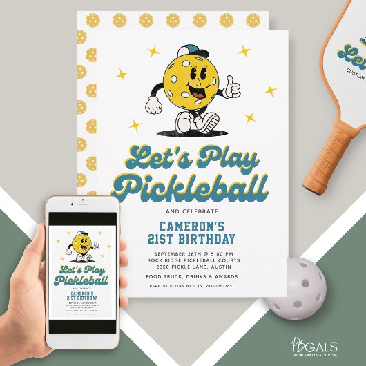 Invitation Pickleball Party Funny Pickleball Mascotte de dess