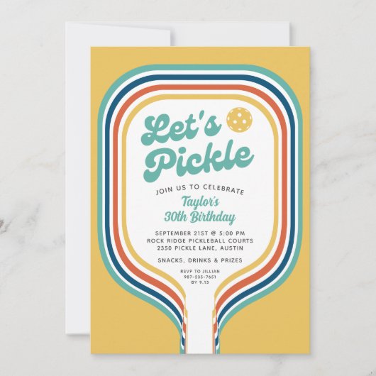 Invitation Pickleball Party Pickle Retro Rainbow Stripe (Devant)