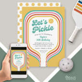 Invitation Pickleball Party Pickle Retro Rainbow Stripe
