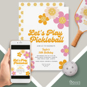 Invitation Pickleball Party Super Retro Rose Orange Fleurs
